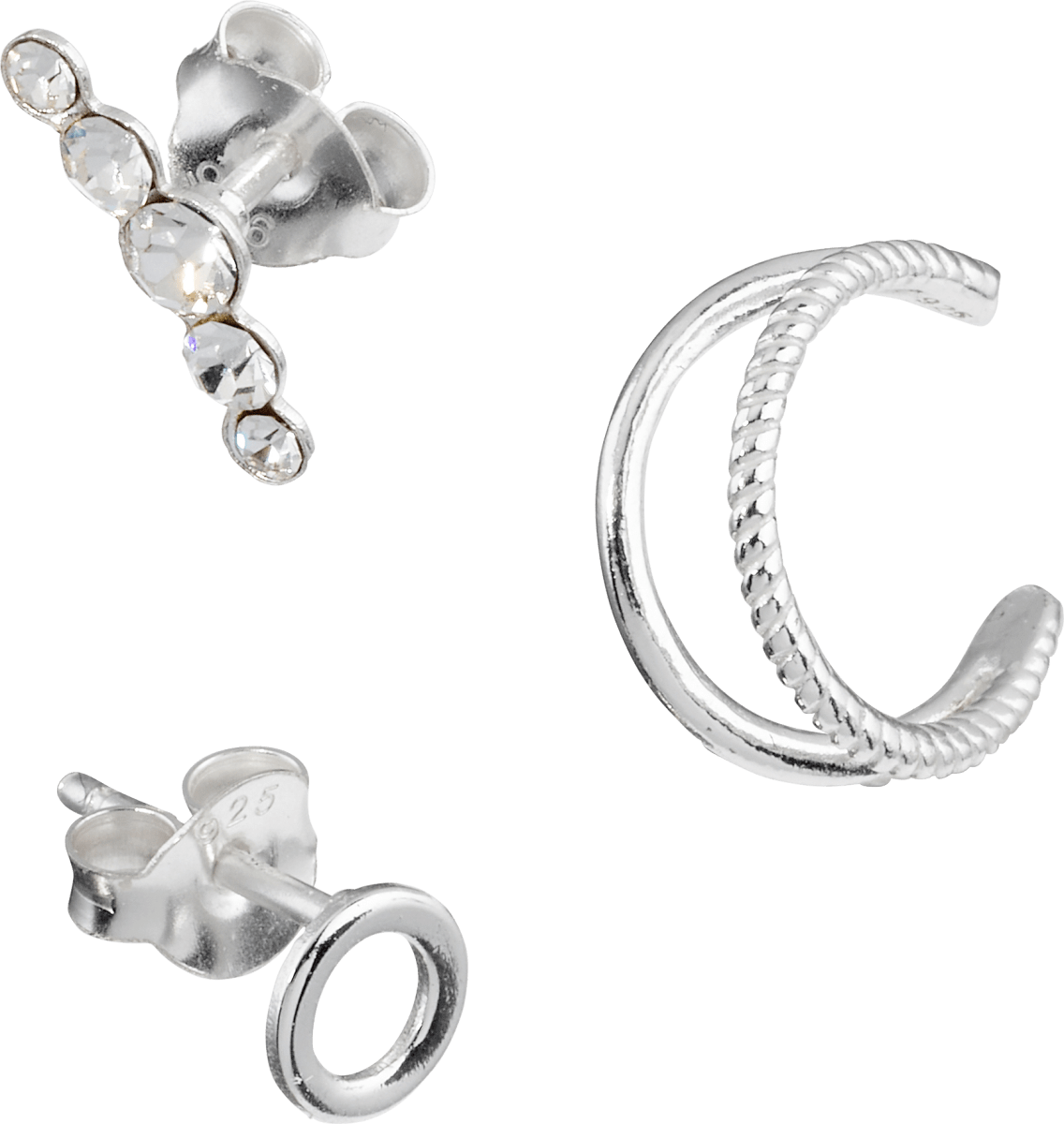 Ohrstecker und Ear Cuff 925 Silber, 3 St