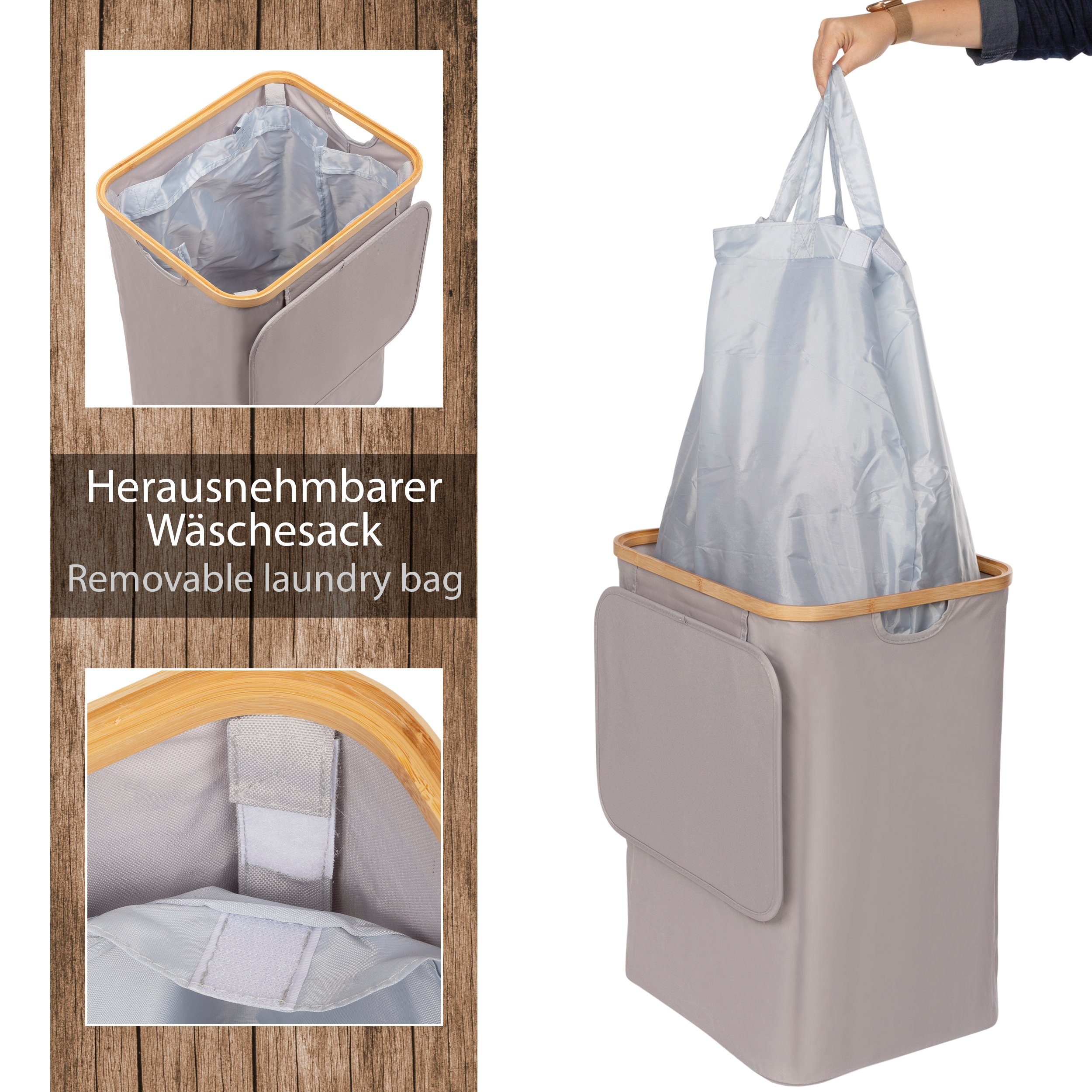 ONVAYA Wäschekorb Wäschesammler mit Deckel, 70L, herausnehmbarer Wäschekorb Bad