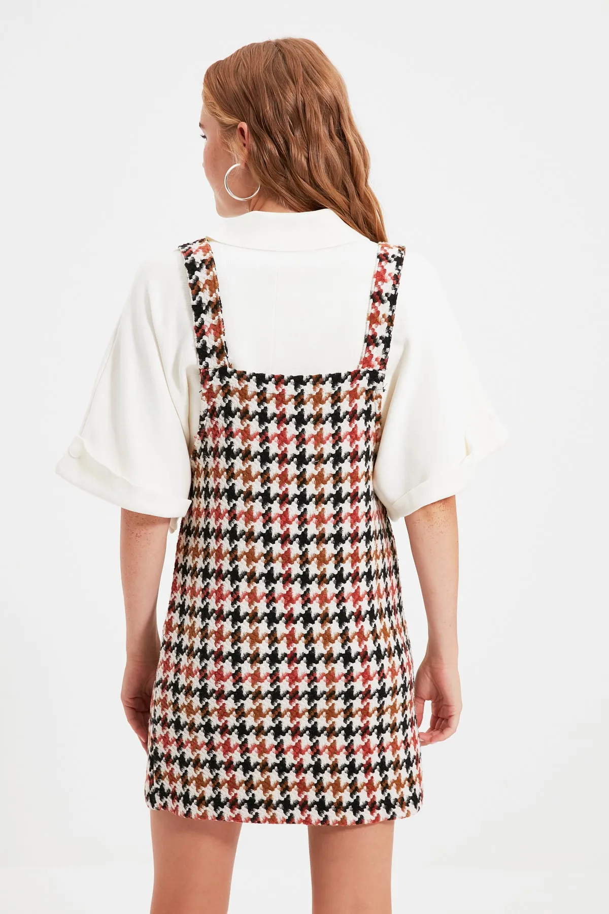Trendyol Collection  Ecrufarbenes, gewebtes, kariertes, gemustertes Gilet-Kleid TWOAW20EL0208