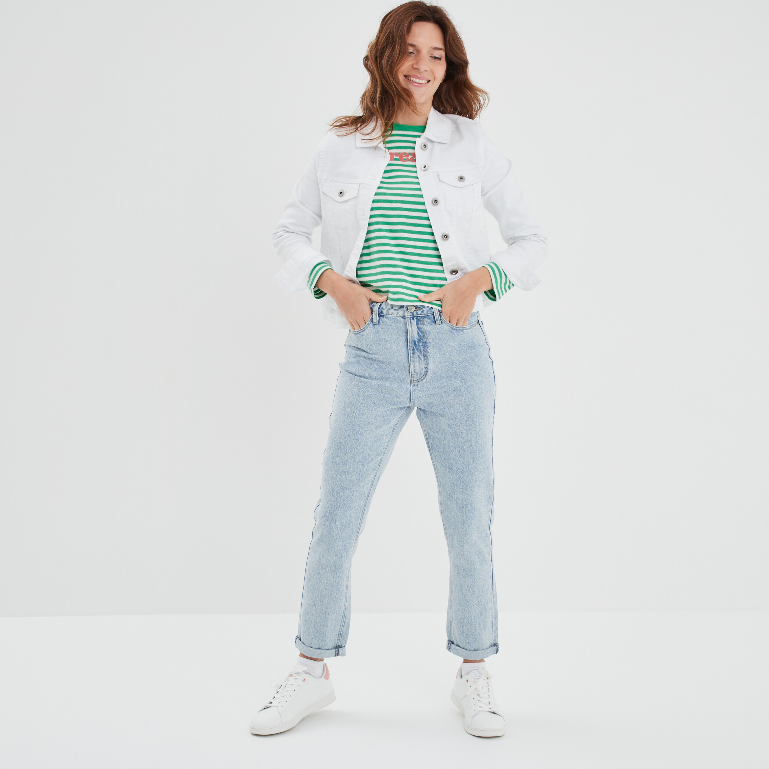 T-shirt ajusté col rond coton Creeks vert femme | La Halle