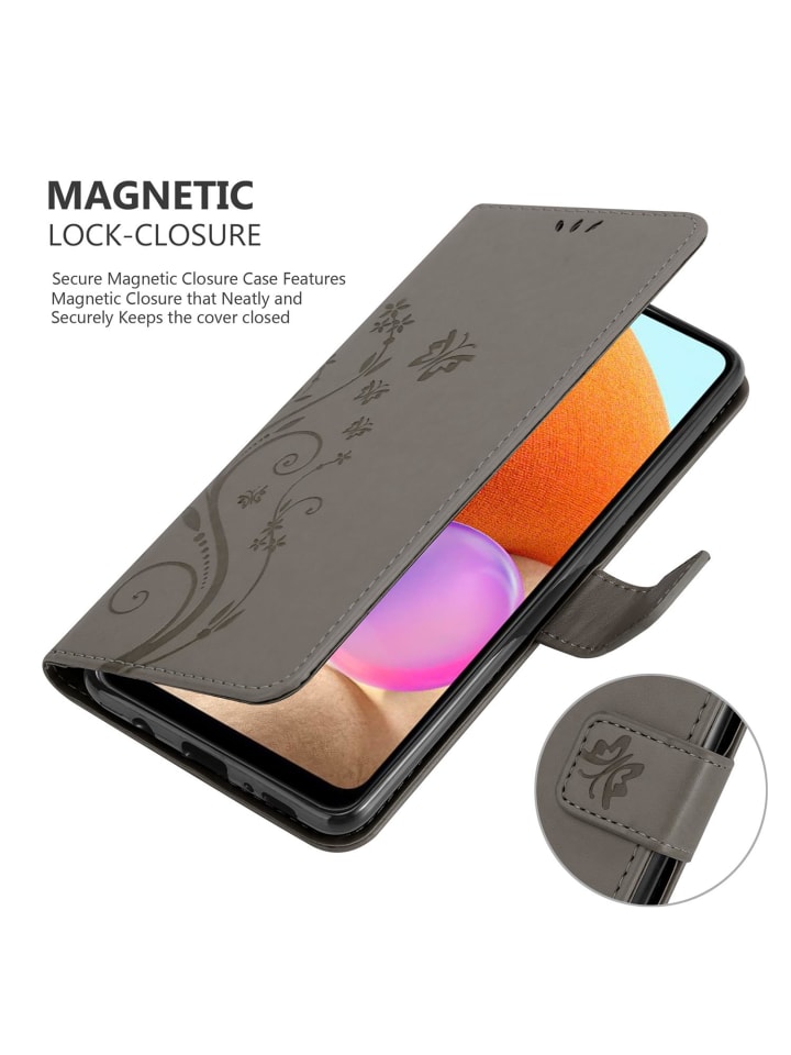 cadorabo Hülle für Samsung Galaxy A32 4G Blumen Design in FLORAL GRAU günstig kaufen onesize