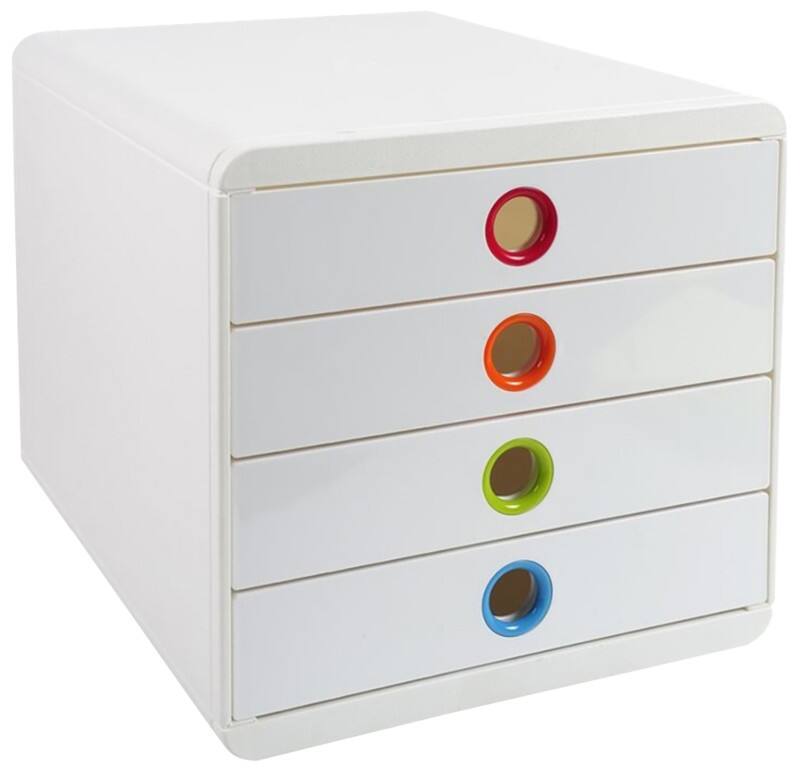 Exacompta Schubladenbox Pop-Box 314398D A4  Weiß, farbig sortiert 27,8 x 34,7 x 26,7 cm