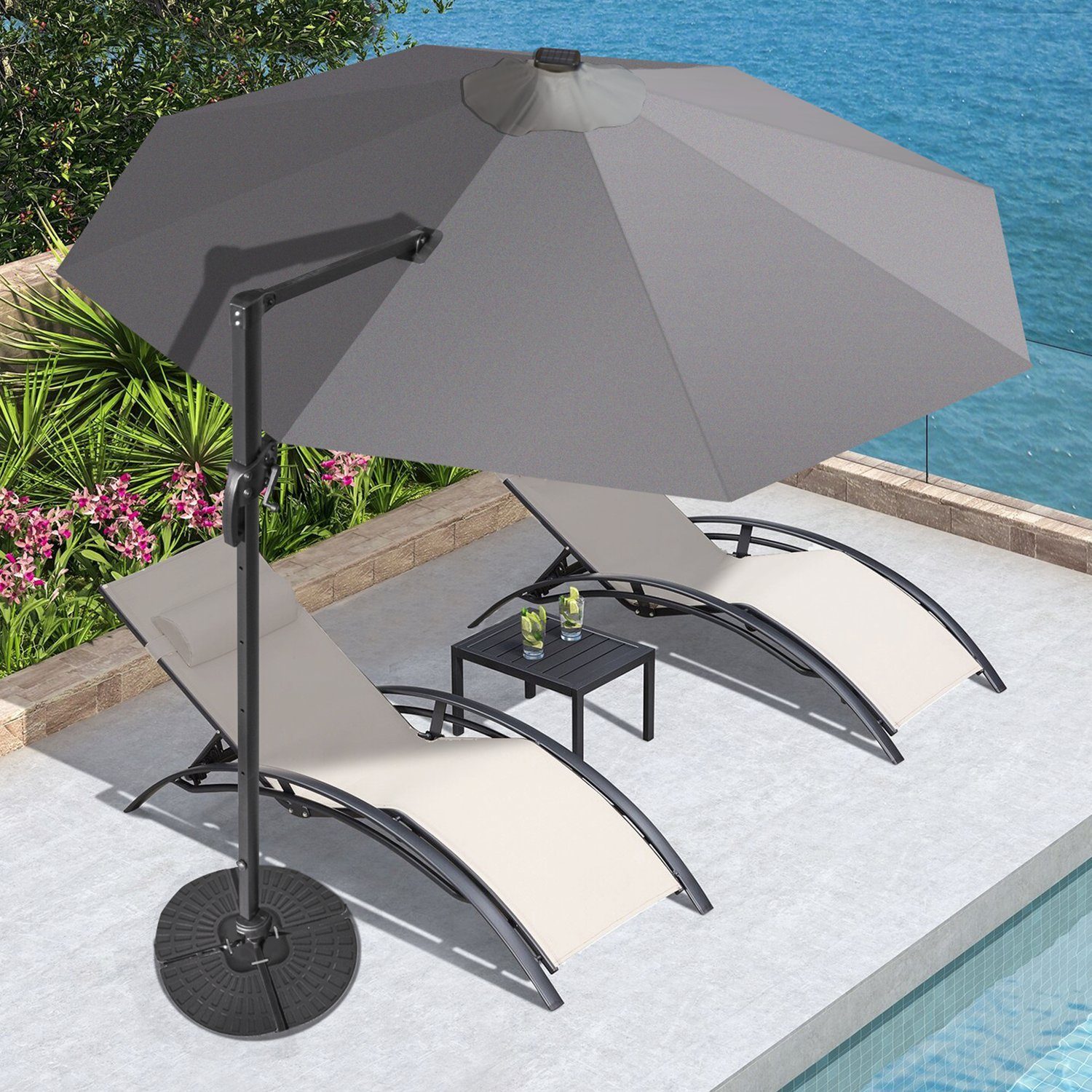 EROMMY Sonnenschirm Terrassenschirm für Garten und Balkon, LED-Leuchten, LxB: 300,00x300,00 cm, 360°drehbar, 5-fach verstellbar, ohne Schirmstander
