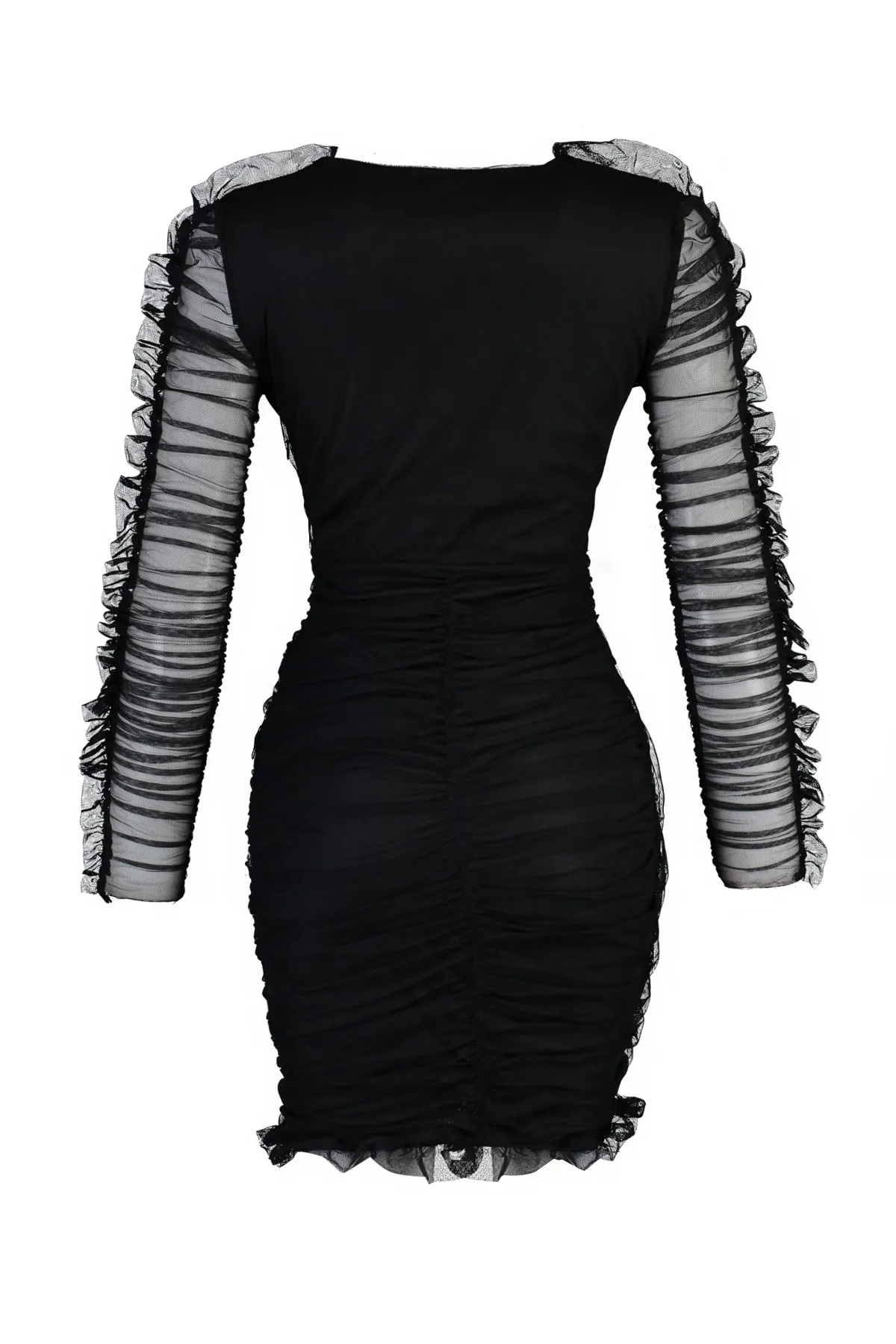 Trendyol Collection  Elegantes Abendkleid aus schwarzem, drapiertem Tüll in Wickeloptik TPRSS21EL0004