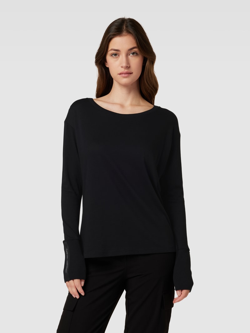 Longsleeve mit U-Boot-Ausschnitt in schwarz