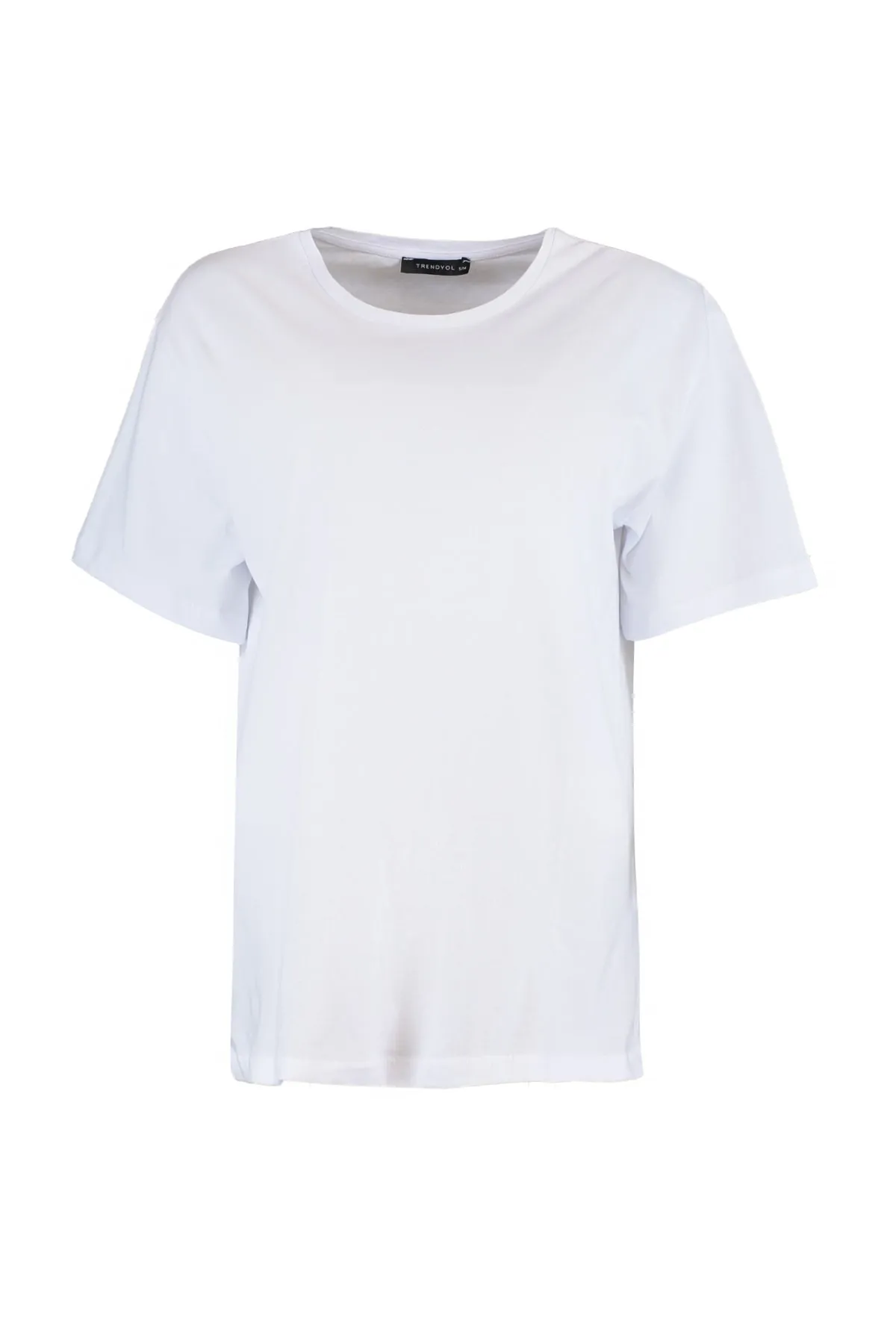 Trendyol Collection  Weißes, übergroßes/weites Strick-T-Shirt mit Rundhalsausschnitt, 100 % Baumwolle, TWOSS20TS0134