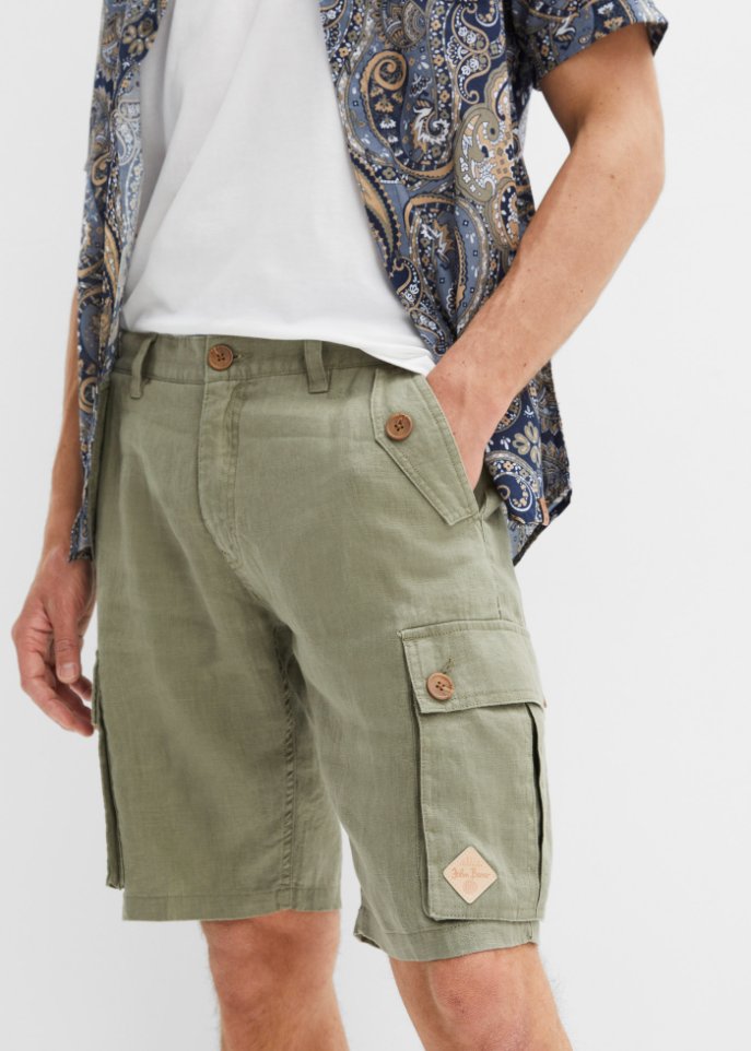 Cargo-Bermuda aus Leinen, Loose Fit