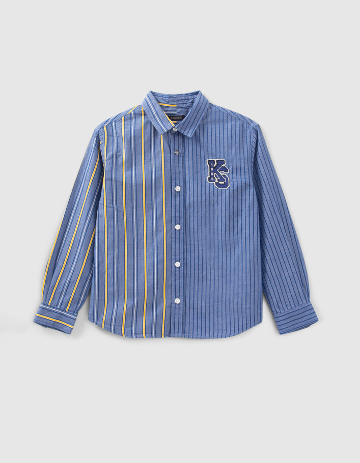 Chemise bleue avec mix rayures garçon