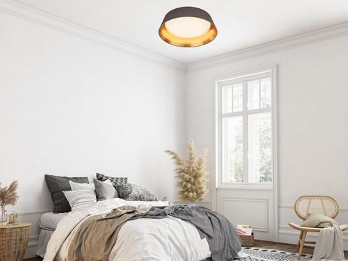 meineWunschleuchte LED Deckenleuchte, LED fest integriert, 1x SMD-LED 18 Watt, 2000 Lumen, Warmweiß, flach Designer-lampen Stoff-lampe Braun Gold-en über-n Esstisch, Ø45cm