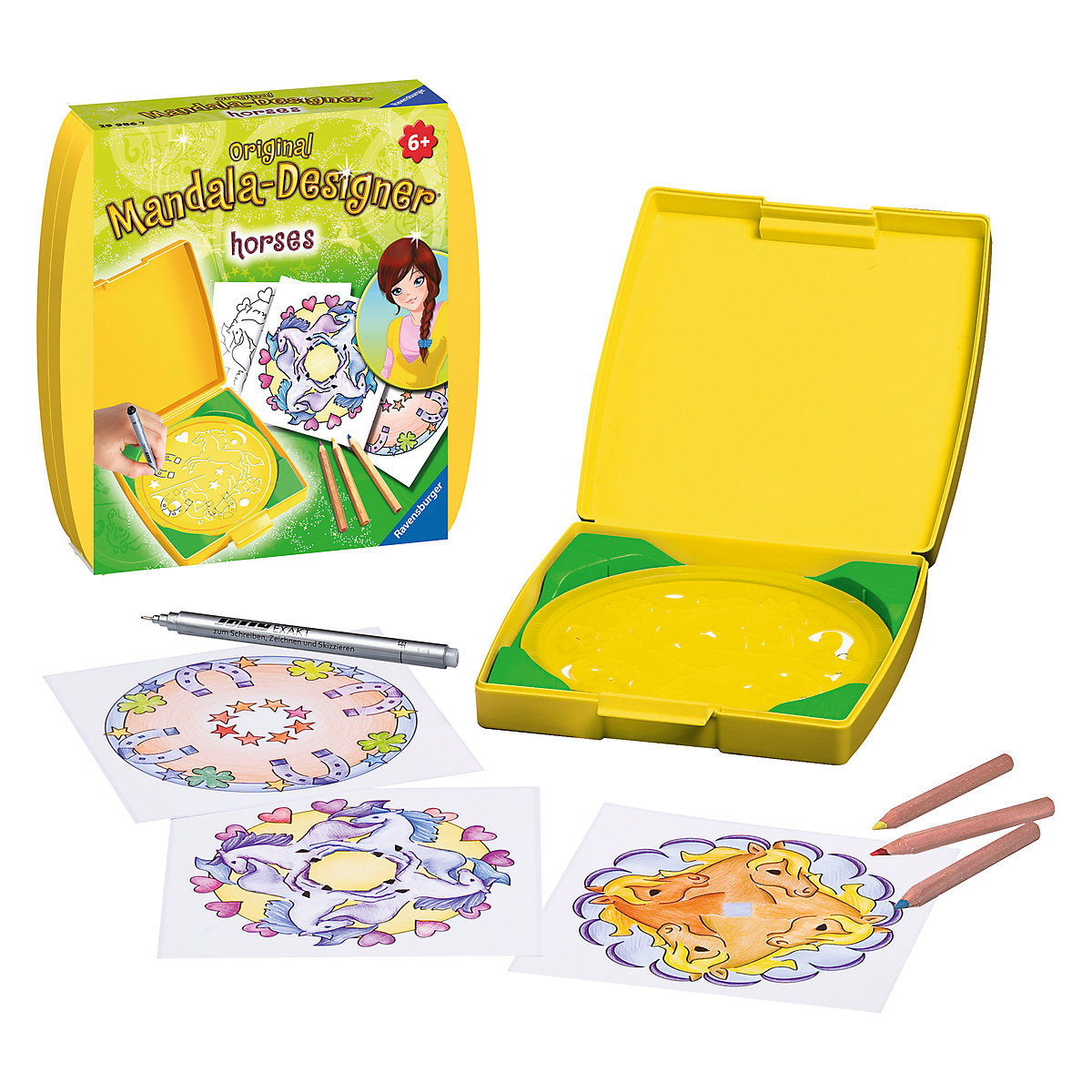 Mandala-Designer® Mini Set mit 1 Schablone, Pferde