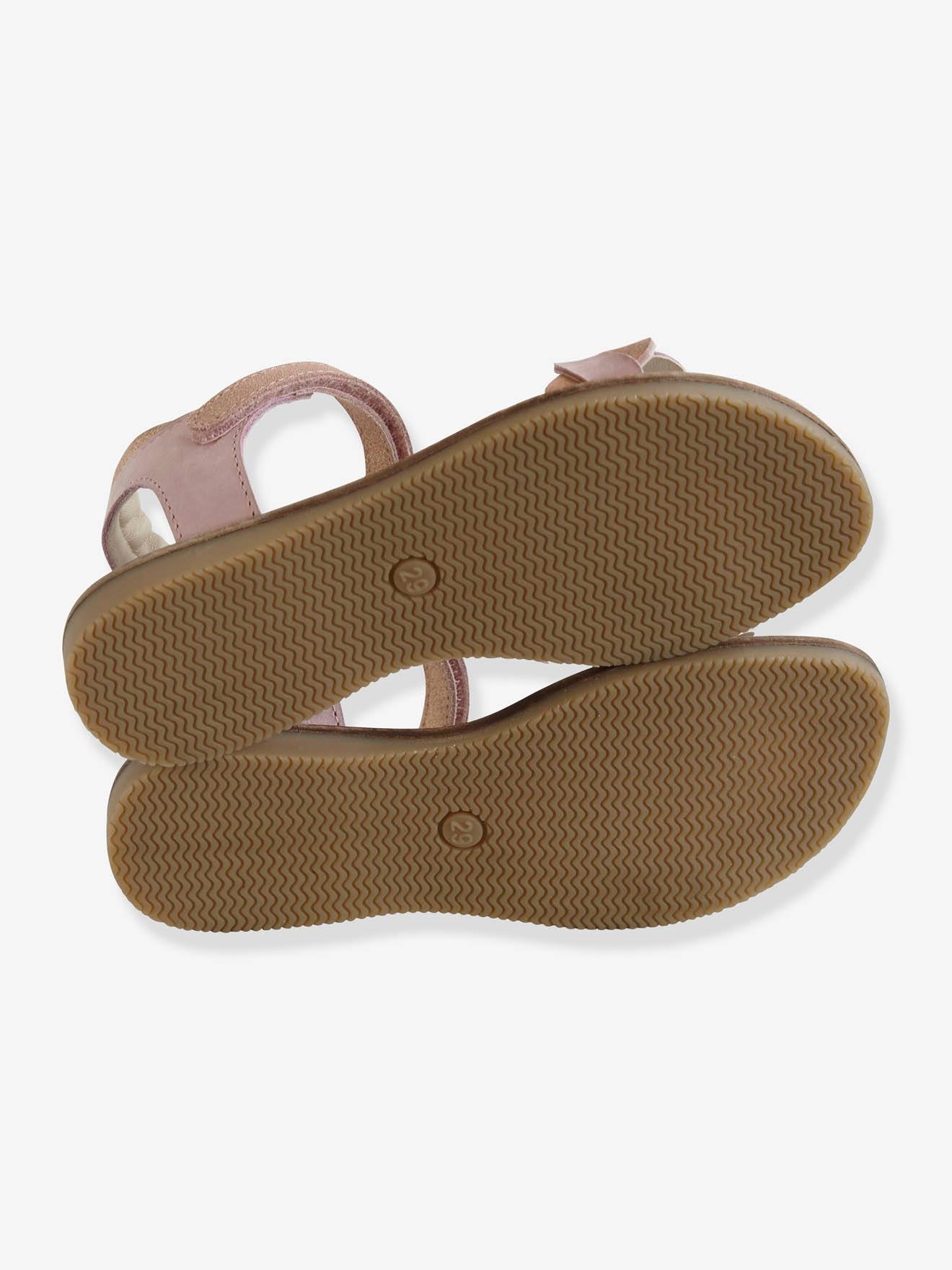 Sandales scratchées fille en cuir rose