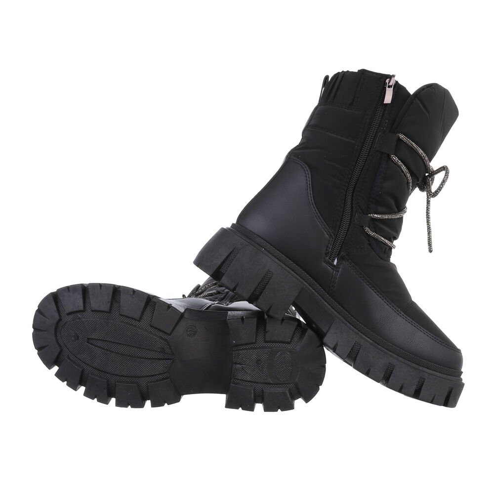Ital-Design Damen Snowboots Freizeit Stiefelette Blockabsatz Plateaustiefeletten in Schwarz