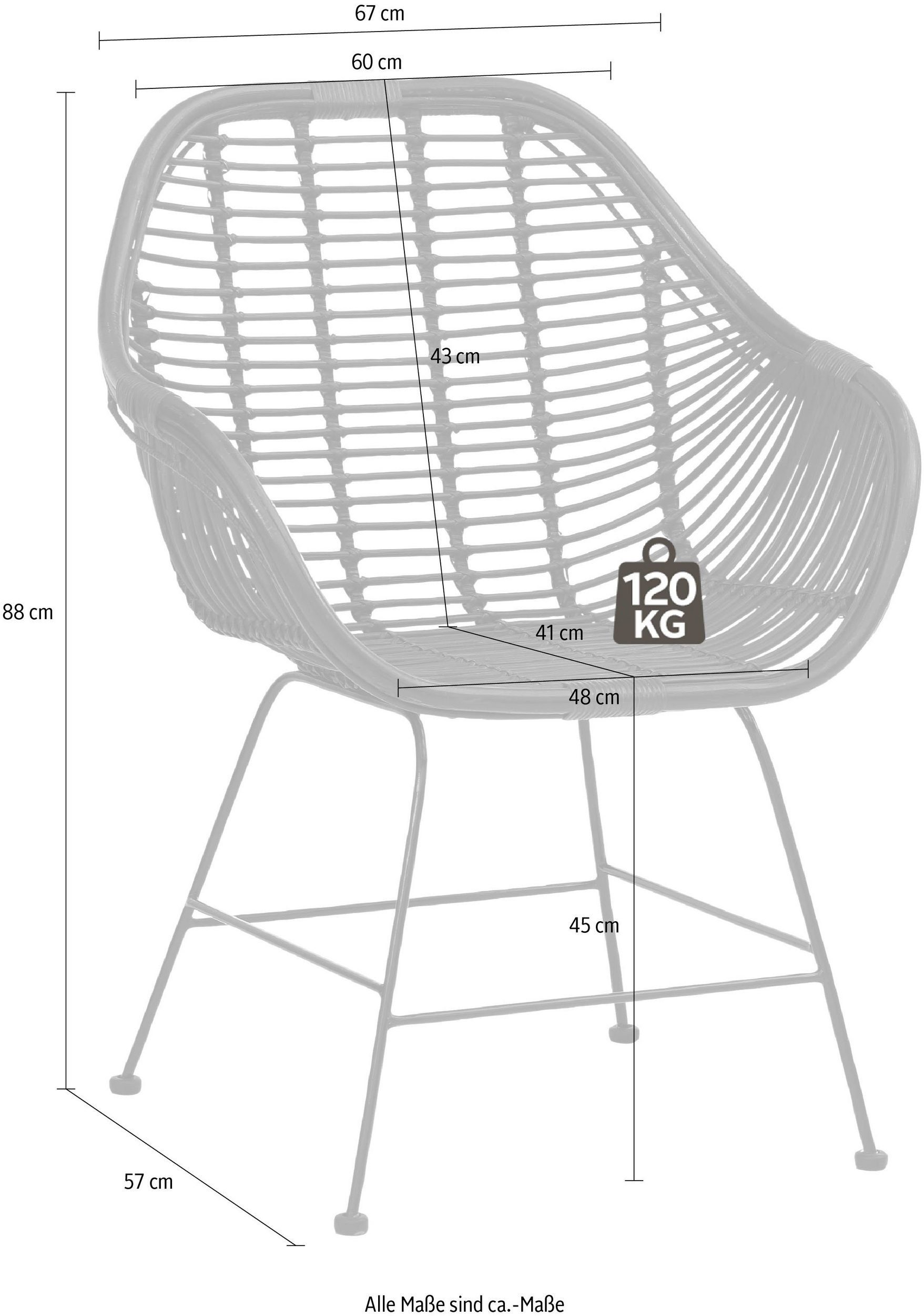 loft24 Rattanstuhl Kegan (Set, 2 St), Sitzhöhe 45 cm, Essyimmerstühle mit Metallgestell