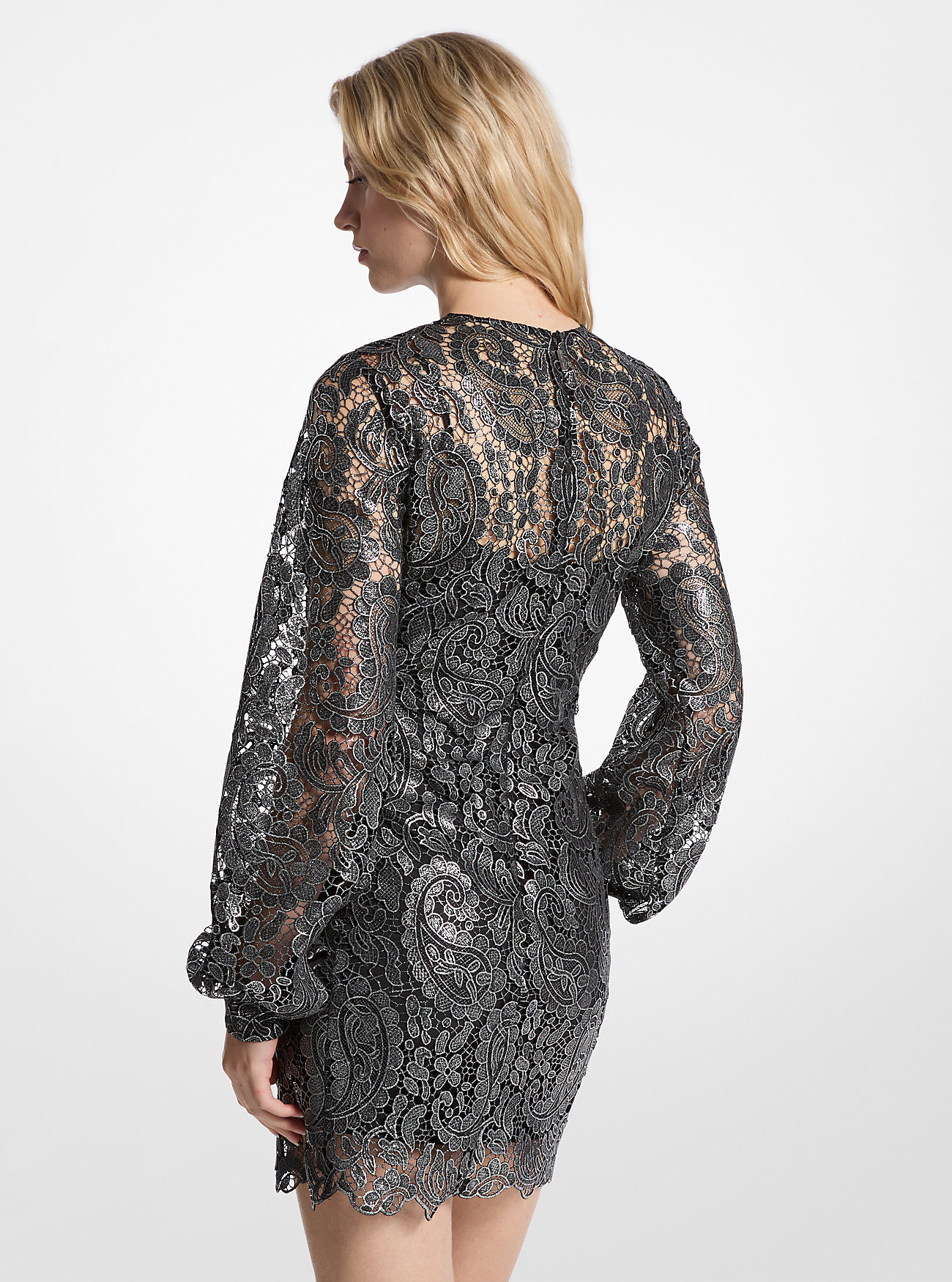 Metallisk Paisley Blonde Minikjole - GUNMETAL