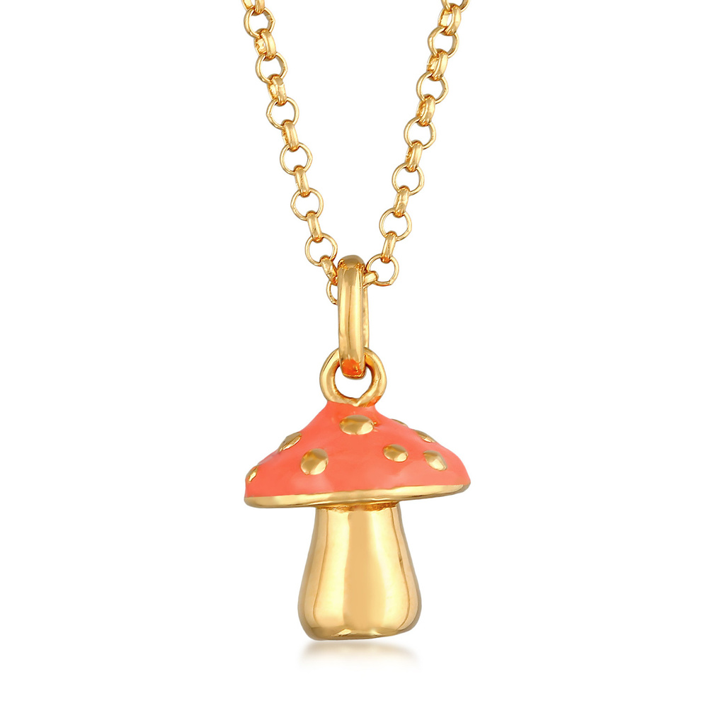 Elli Elli Collier Femmes Pendentif Champignon avec Émail Orange en Argent Sterling 925 Bijoux