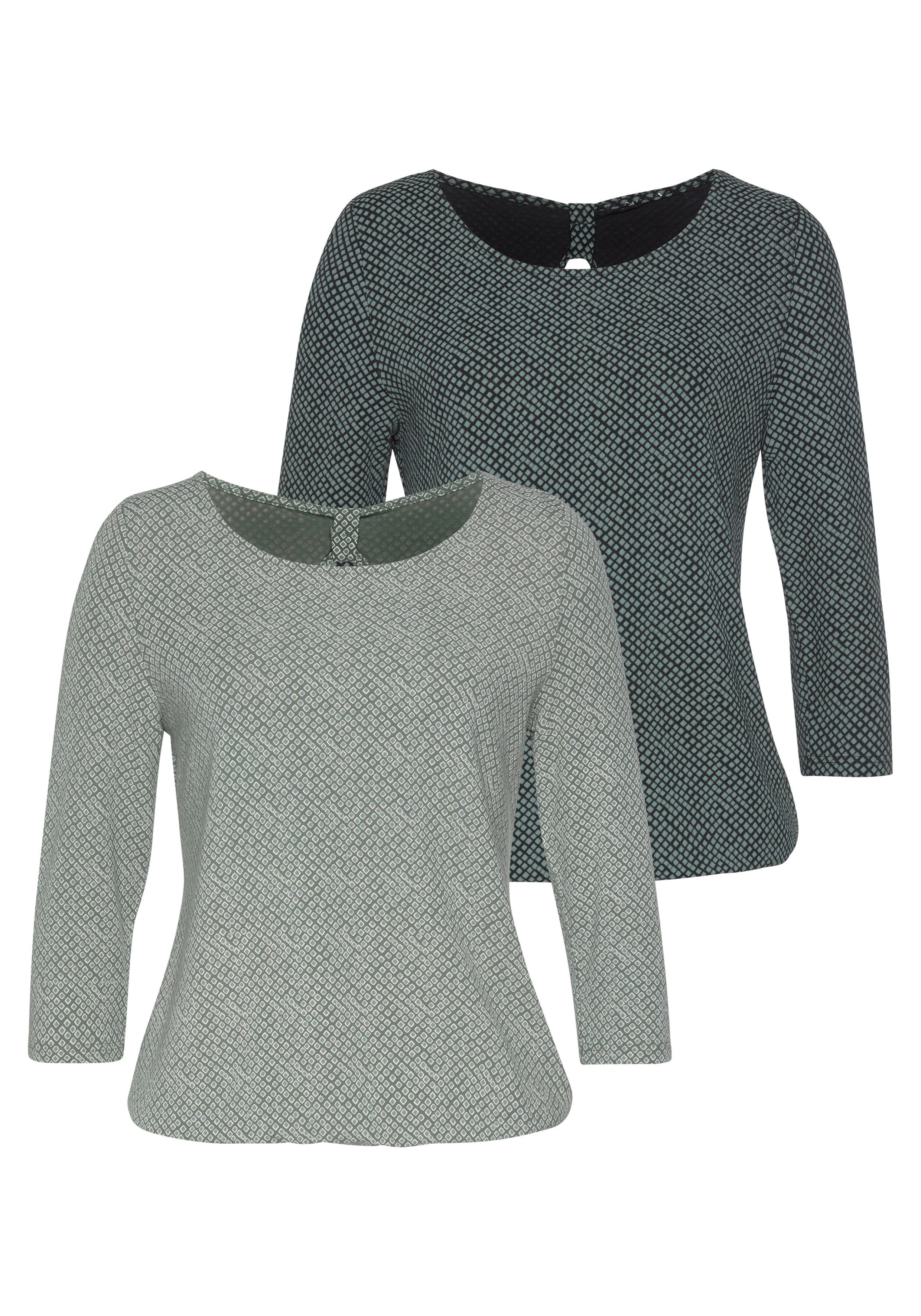 LASCANA 3/4-Arm-Shirt (2er-Pack) mit kleinem Cut-Out im Nacken