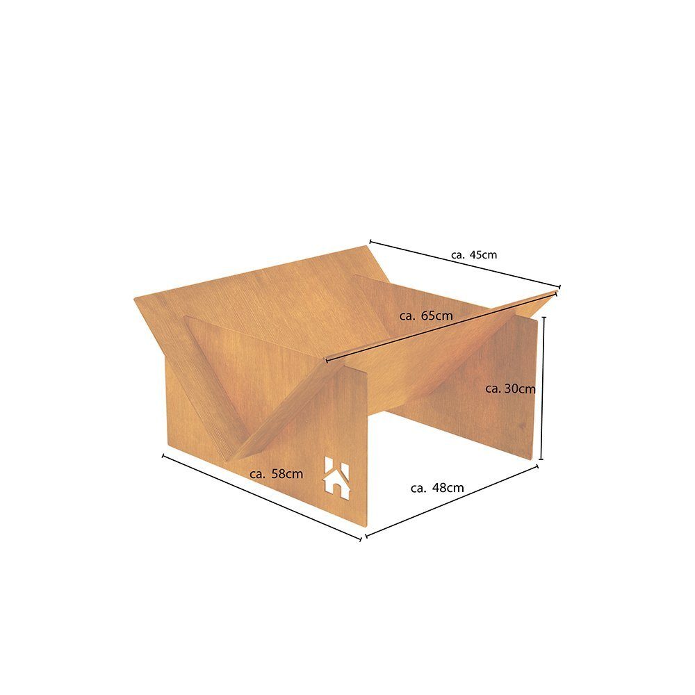 HOME DELUXE Feuerschale ÄTNA - Made in Germany, (34 x 65 x 58 cm), Feuerstelle, Rostoptik, Feuerkorb