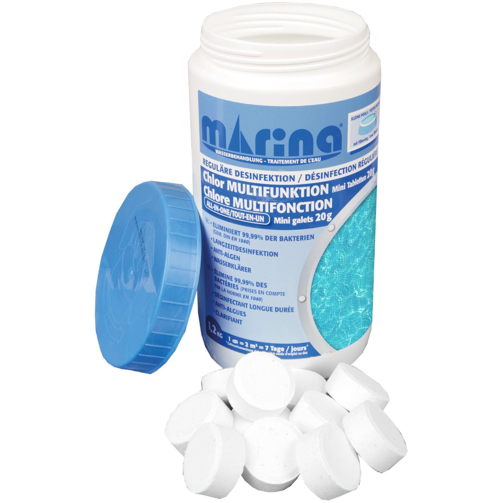 Marina Poolpflege Multitabs 20g - Multifunktion 5 in 1, (60 x 20g Tabs), Chlortabletten für kleine/mittlere Pools (1x 1,2kg)
