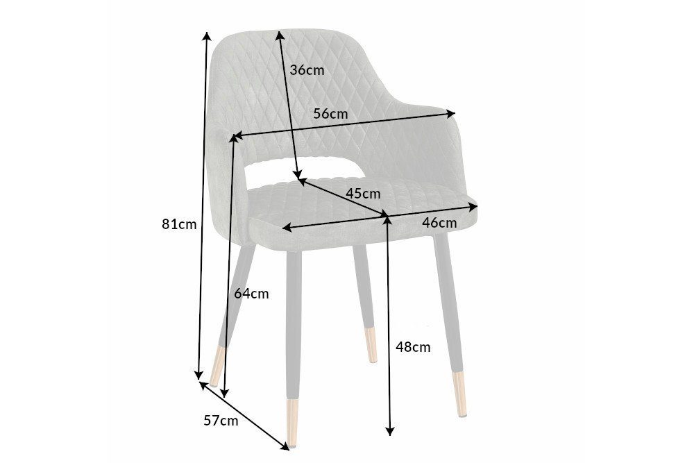 riess-ambiente 4-Fußstuhl PARIS grün / schwarz gold (Einzelartikel, 1 St), Samt · mit Armlehne · Metall · Esszimmer · Retro