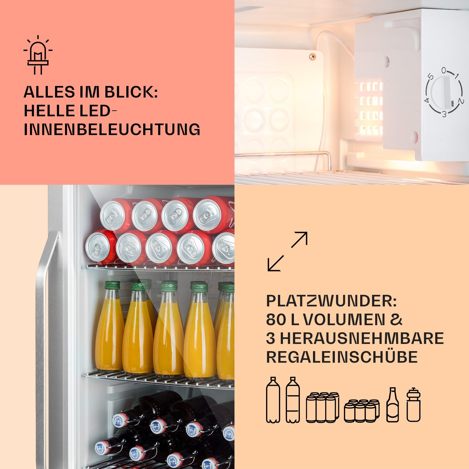 Klarstein Getränkekühlschrank HEA-BeersafeXXL-Crys 10039424, 83 cm hoch, 47.5 cm breit, Bierkühlschrank Getränkekühlschrank Flaschenkühlschrank mit Glastür