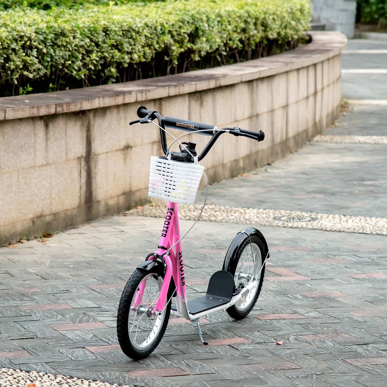 HOMCOM Kinderroller Scooter Tretroller mit Bremse Korb höhenverstellbar für 5-12 Kinder Roller Kickboard Aluminiumlegierung Gummi Rosa Weiß 139 x 58 x 90-96 cm
