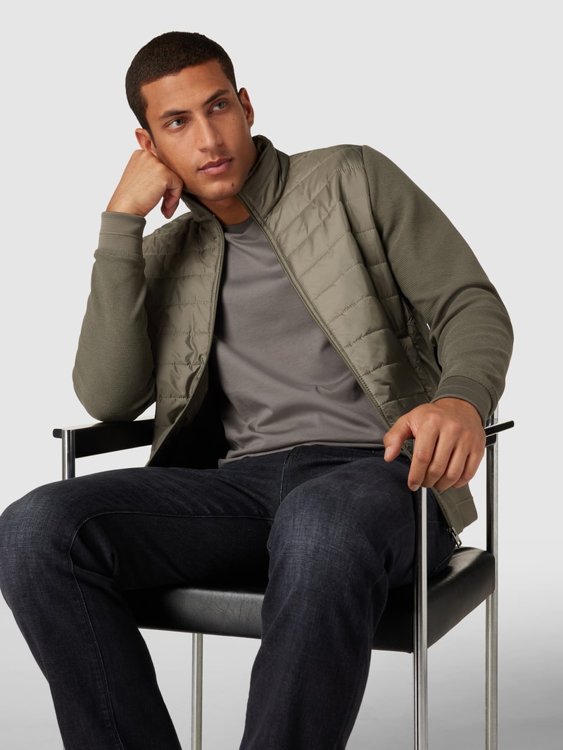 Sweatjacke mit Two-Tone-Machart in khaki