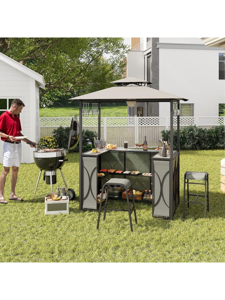 COSTWAY Grillpavillon mit 2 Barhocker in Grau günstig kaufen onesize