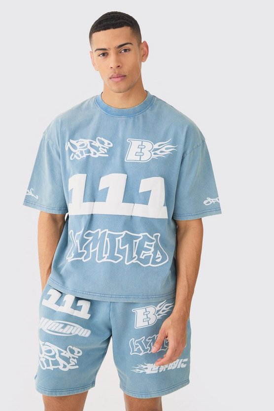 Kastiges Oversize T-Shirt mit Moto-Print