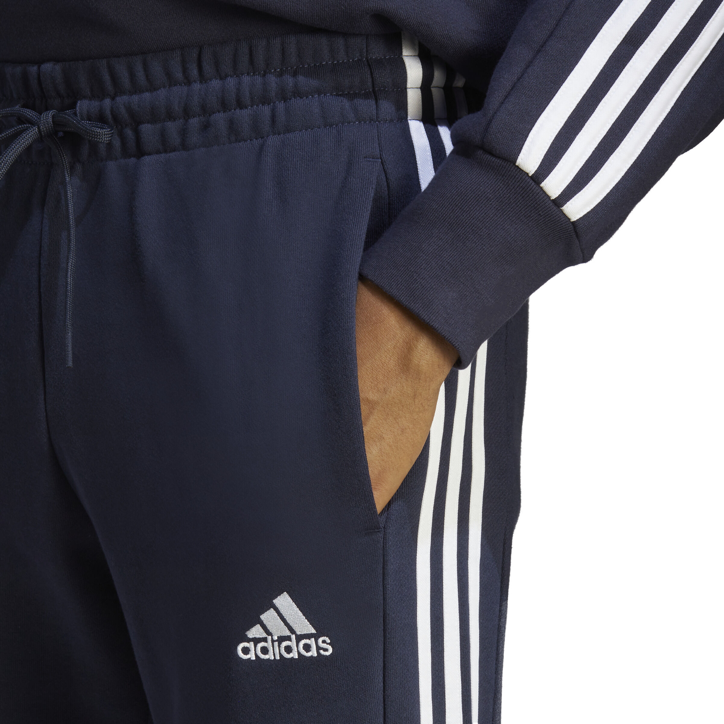 Essentials French Terry Tapered Cuff 3-Stripes Trainingshose Herren - Dunkelblau, Weiß