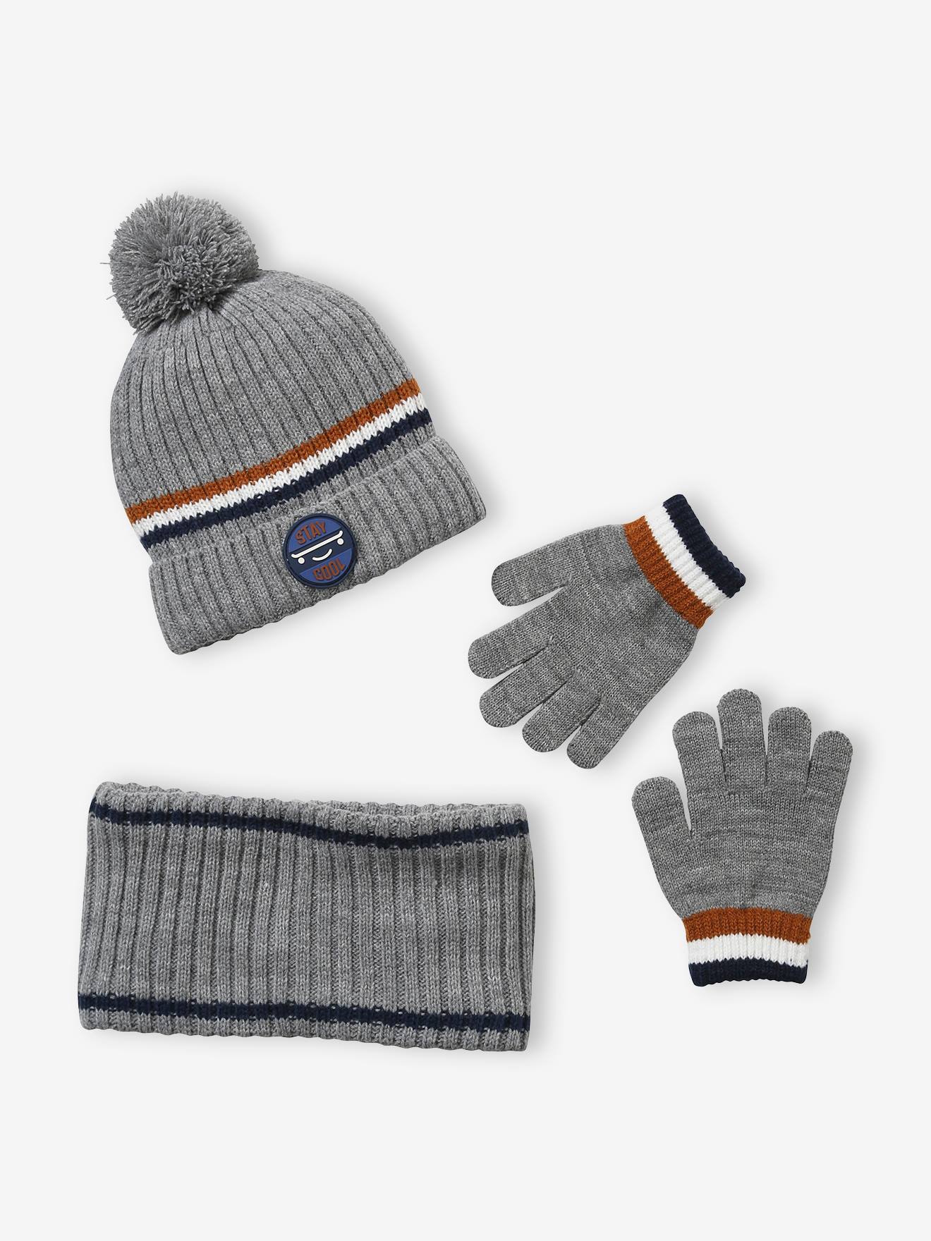 Vertbaudet Jungen Set: Mütze, Loopschal & Handschuhe BASIC - marine