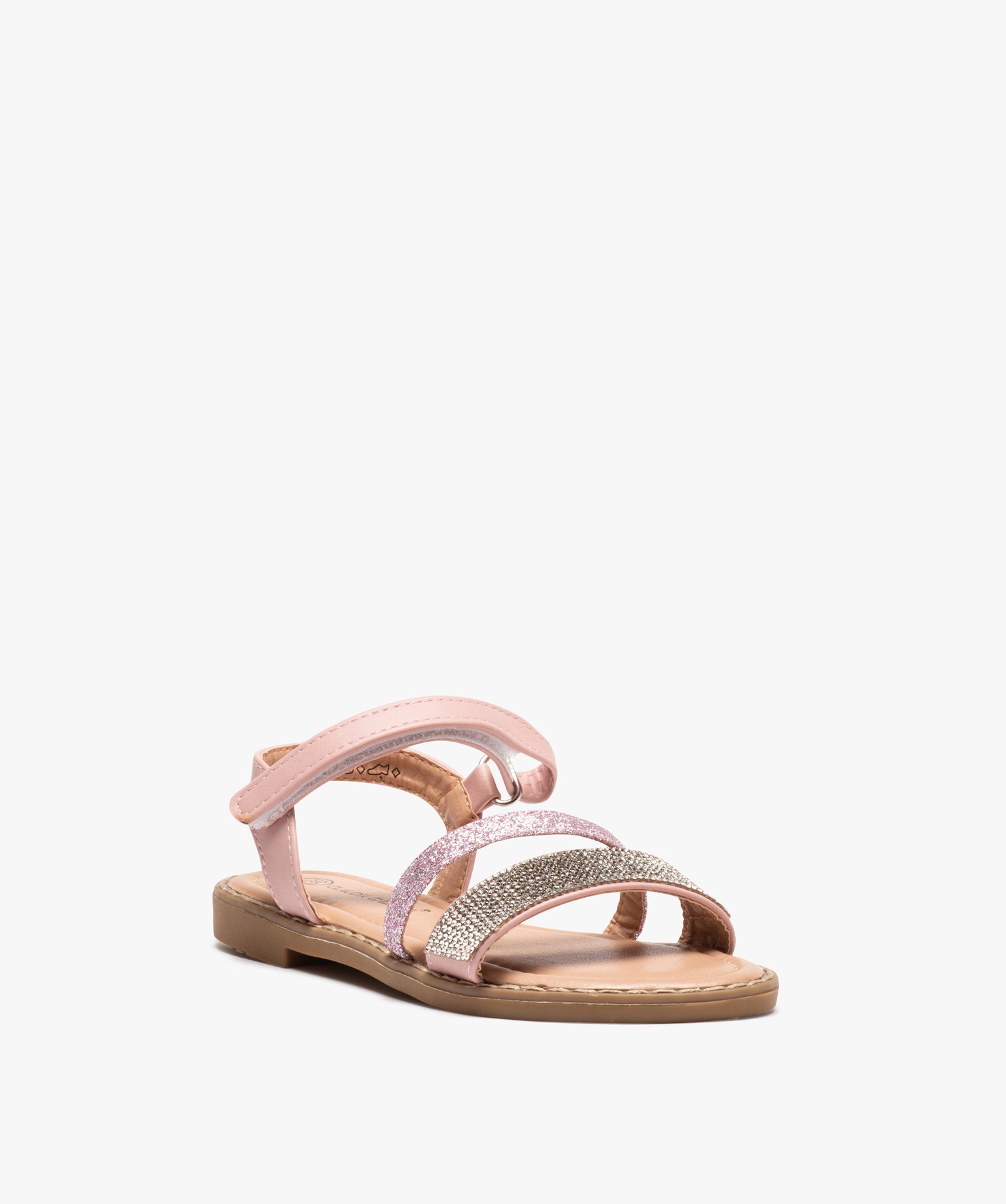 Sandales fille à strass et paillettes avec fermeture à scr... rose | GEMO