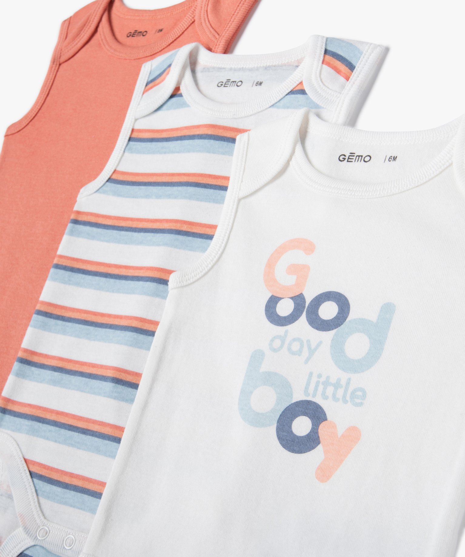 Body bébé sans manches à col américain rayé (lot de 3) ecru | GEMO