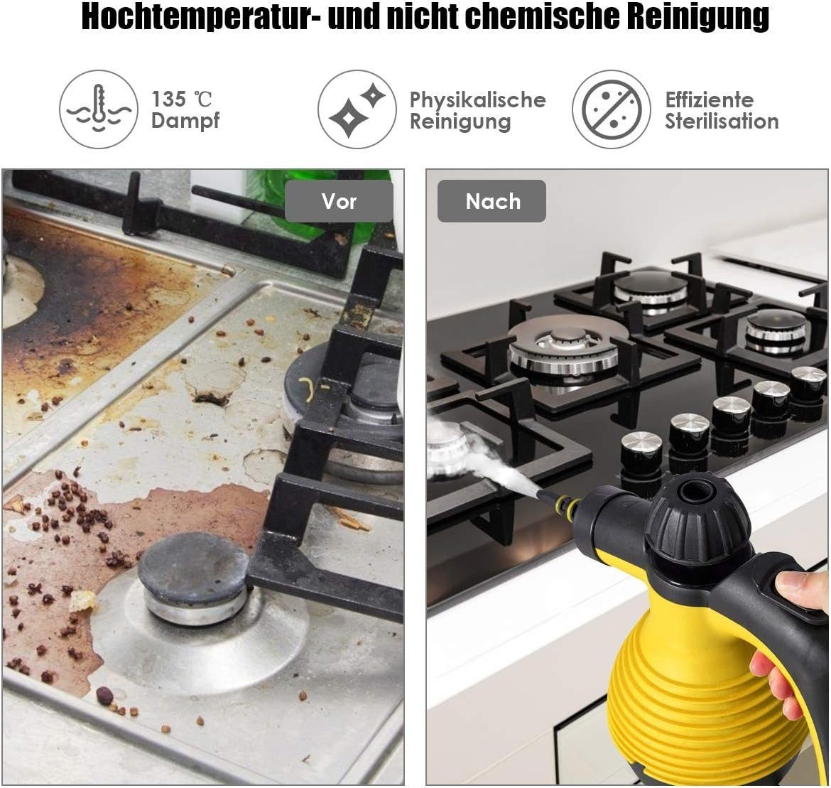 KOMFOTTEU Dampfreiniger, mit 350 ml Wassertank, 3 Bar, 1050 W, 3-5min Aufheizzeit