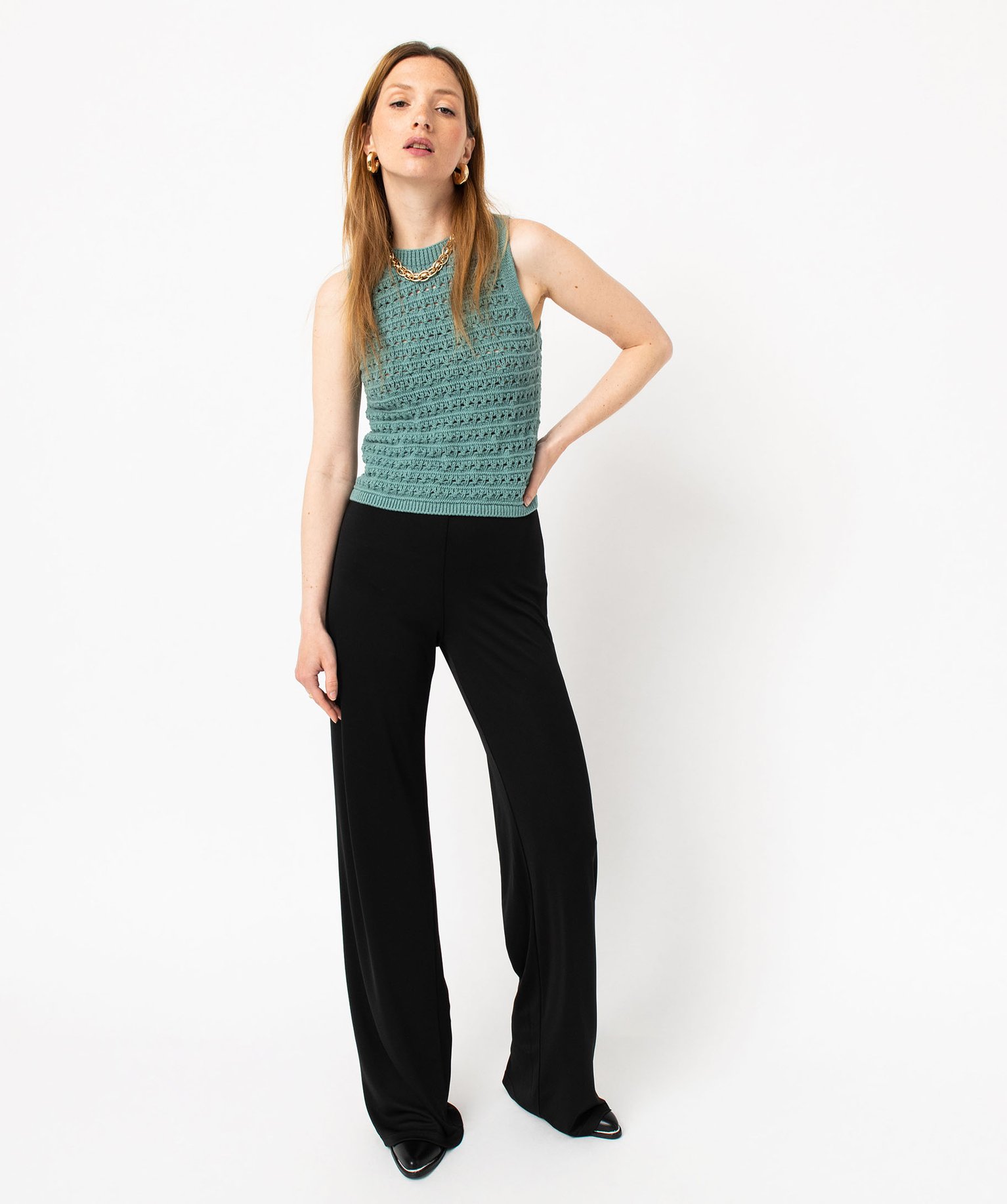 Débardeur en maille ajourée faon macramé femme bleu | GEMO