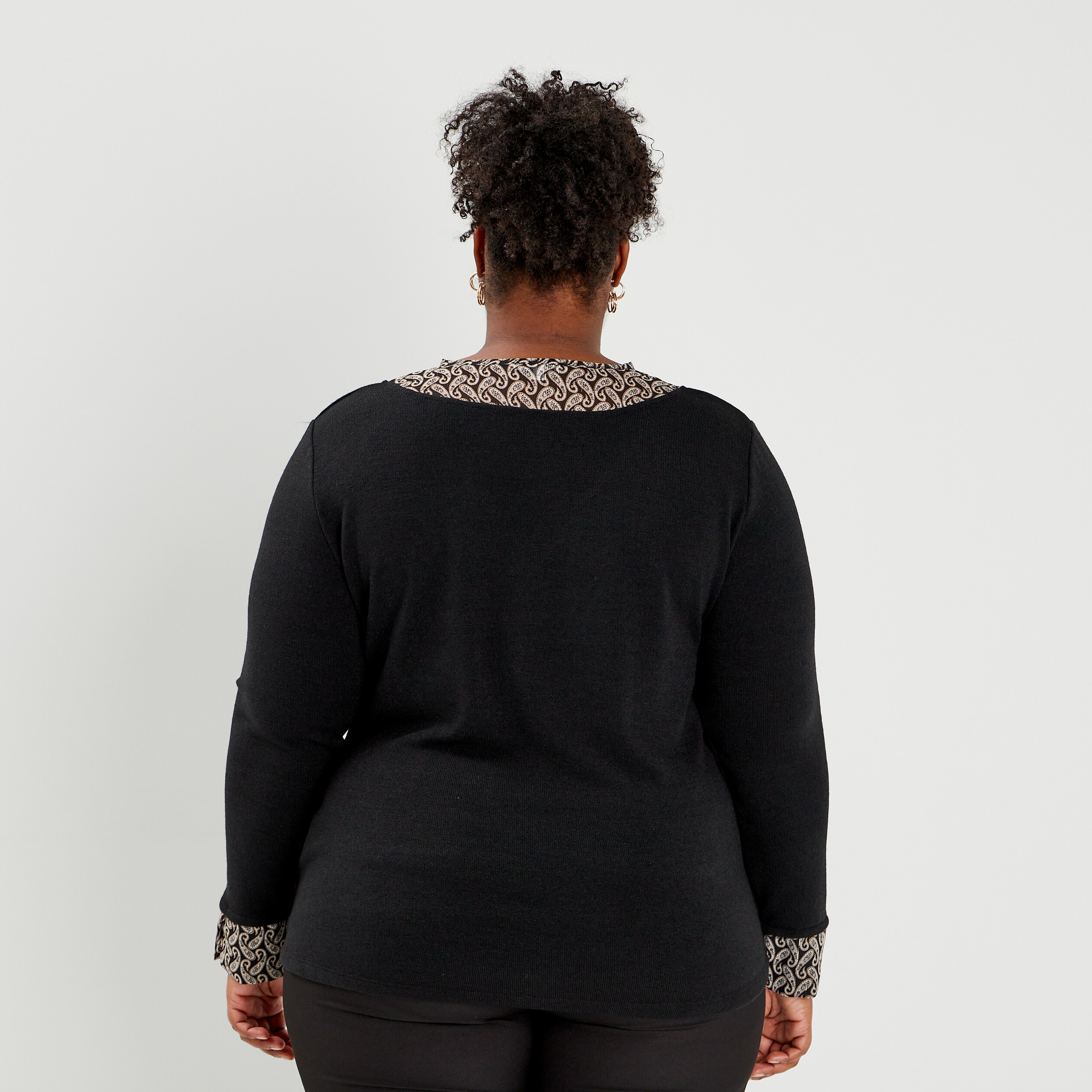 Pull effet 2-en-1 noir femme grande taille | La Halle