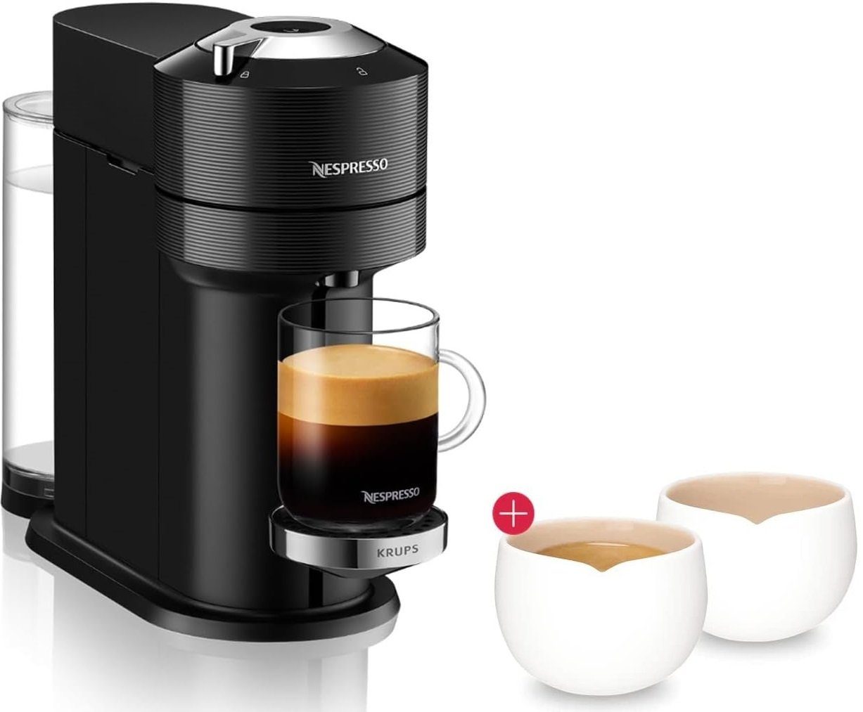 Krups Kapselmaschine Nespresso XN9108 Vertuo Next Premium 1,1 L Wassertank, Kapselerkennung durch Barcode + 2x Nespresso ORIGIN Tassen 40 ml