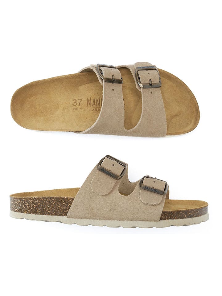 Mandel Leder-Pantoletten in Taupe günstig kaufen