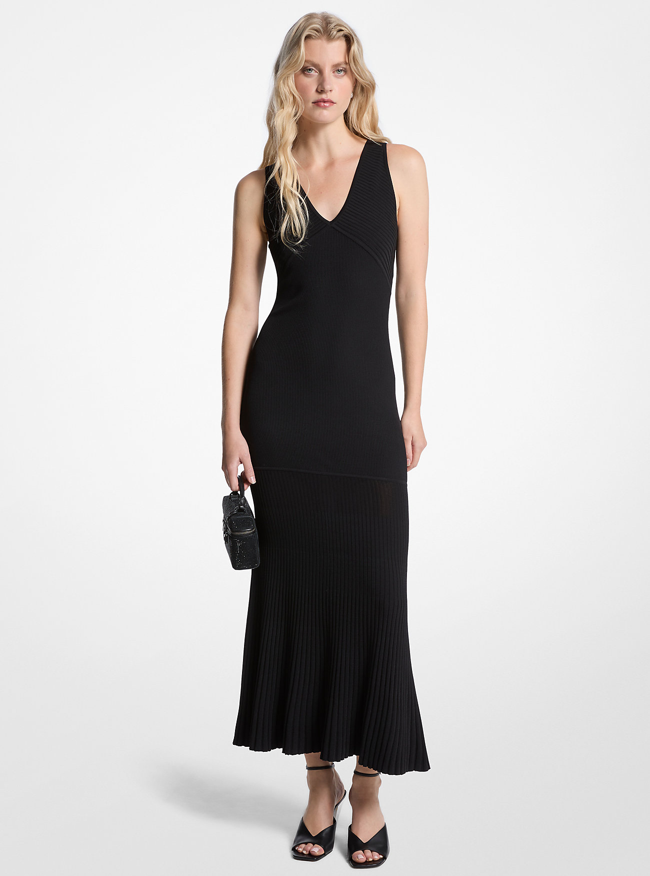 Ribbed Stretch Knit Tank Dress - BLACK