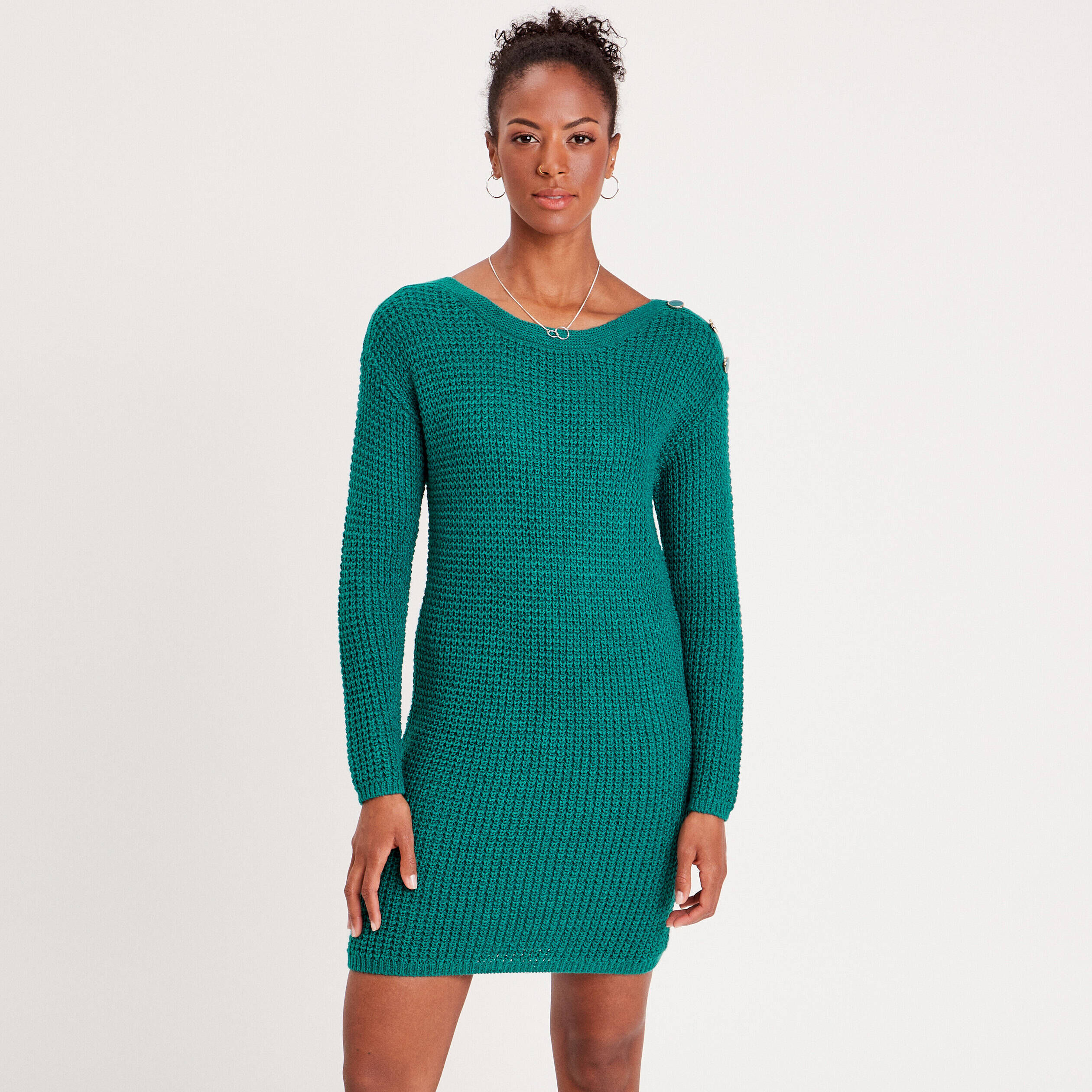 Robe pull droite avec boutons vert canard femme | Cache Cache