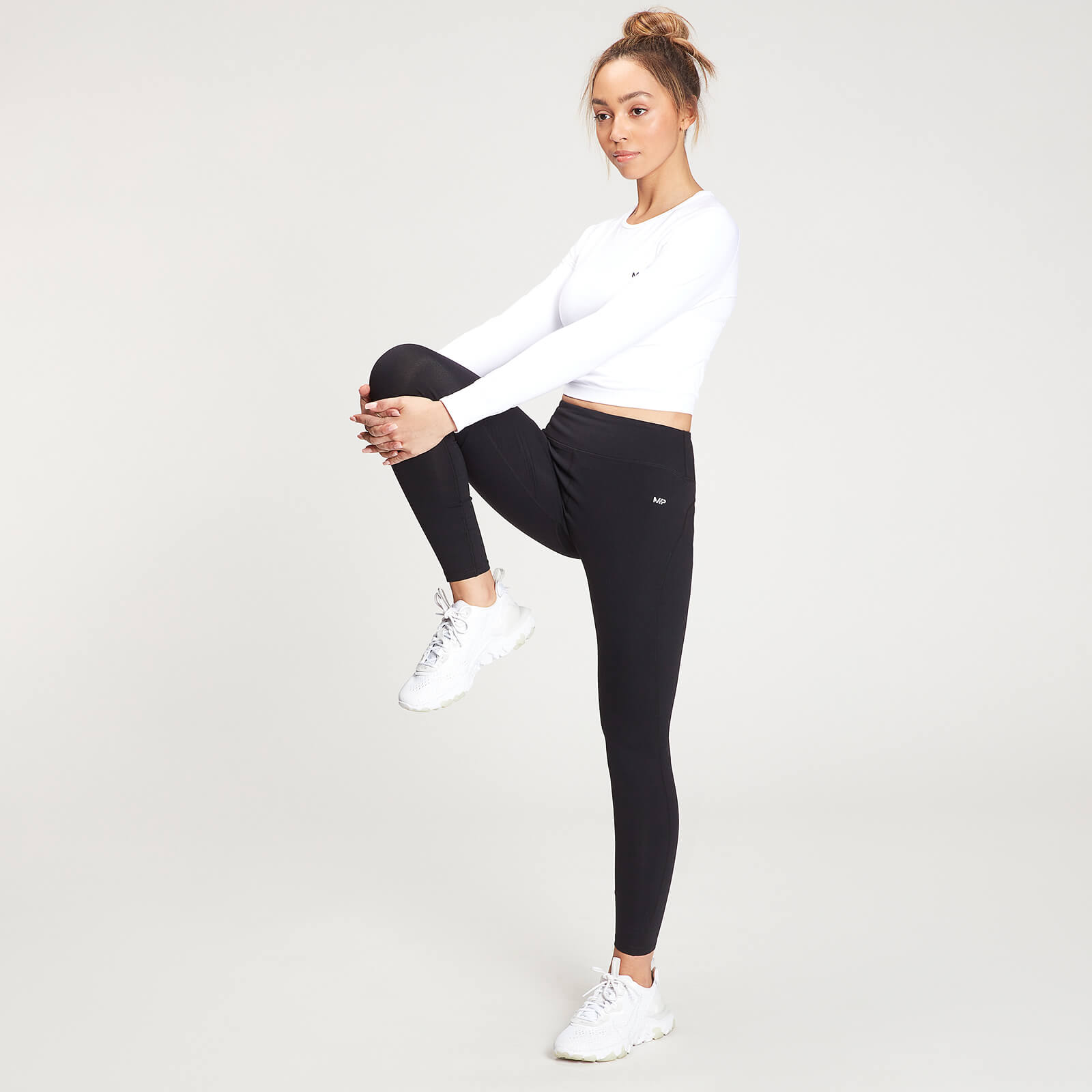 Crop top sans coutures à manches longues MP Shape Seamless pour femmes – Blanc