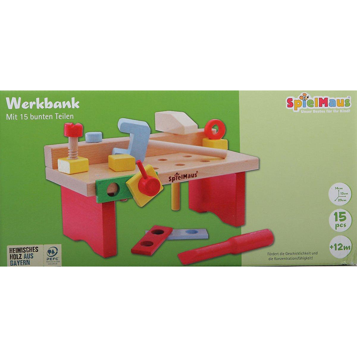 SpielMaus Holz Werkbank 15tlg. 29x14x13cm