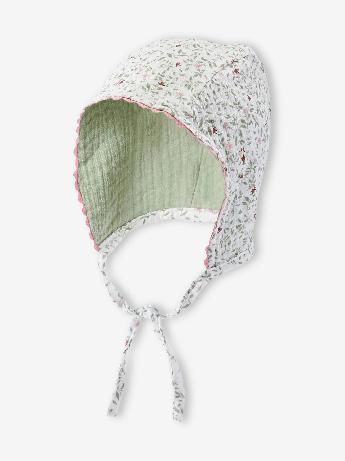 Bonnet forme capuche imprimé fleuri bébé fille ivoire imprimé