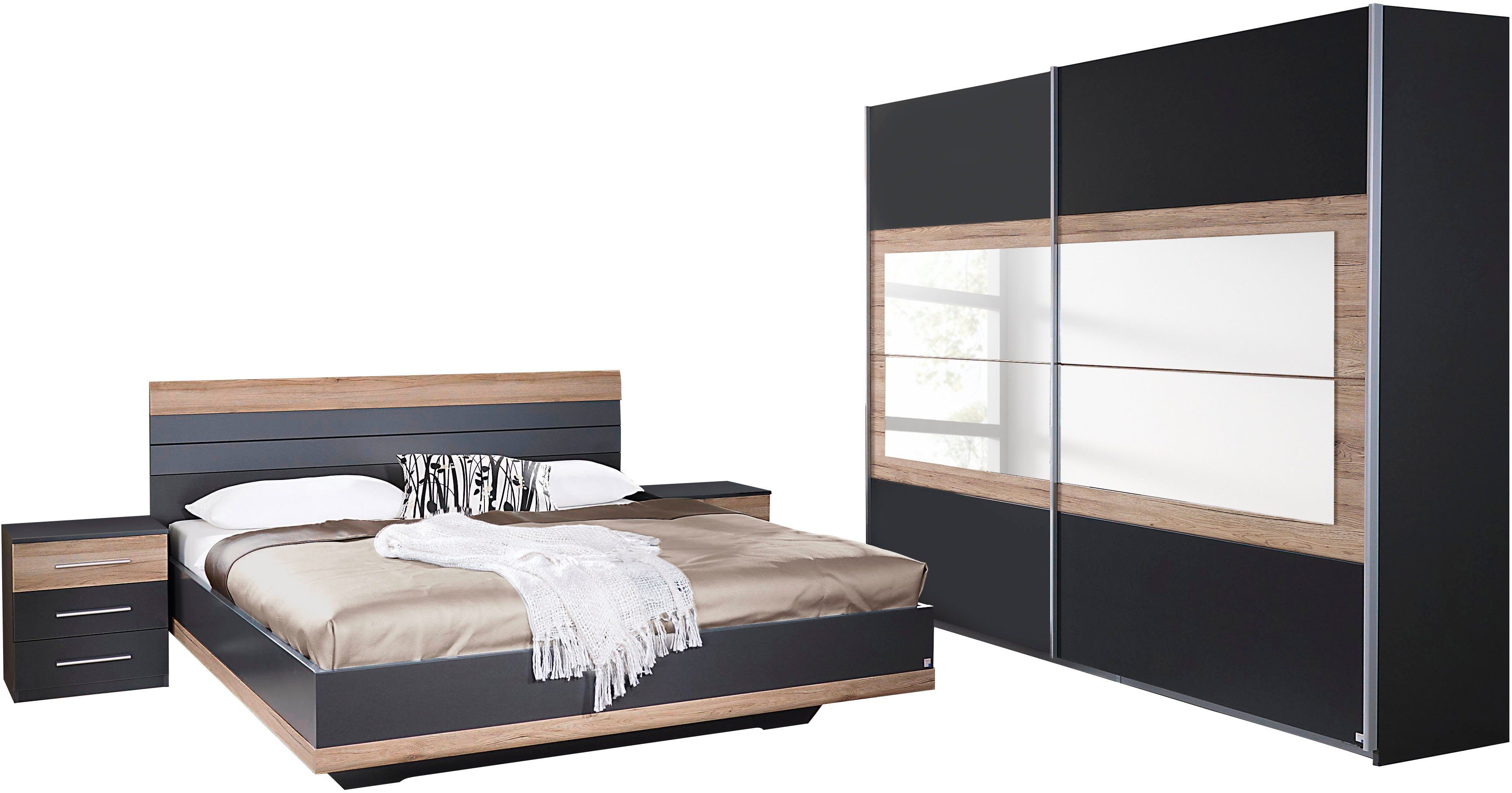rauch Schlafzimmer-Set Tarragona, (Set, 4-St), Schwebetürenschrank in 3 Breiten, Bett in 2 Größen und 2 Nachttische