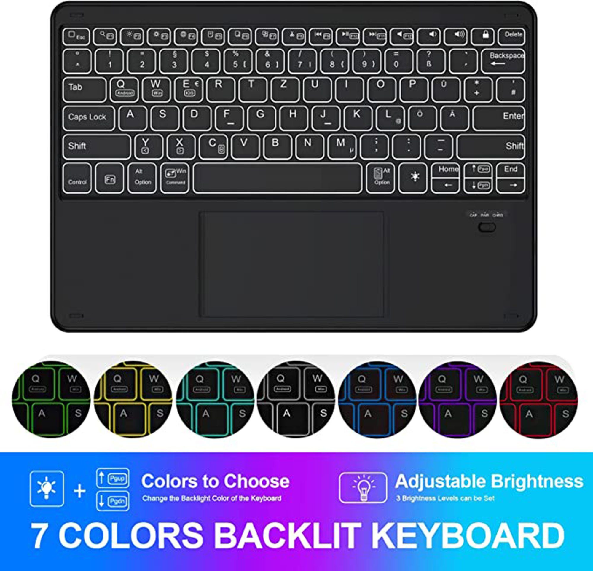 Tisoutec Tastatur Hülle für iPad Pro 12.9 mit Touchpad 2022/2021/2020/2018 Tablet-Tastatur (Kabellose Beleuchtete QWERTZ Tastatur für iPad 12.9(6/5/4/3.Generation)