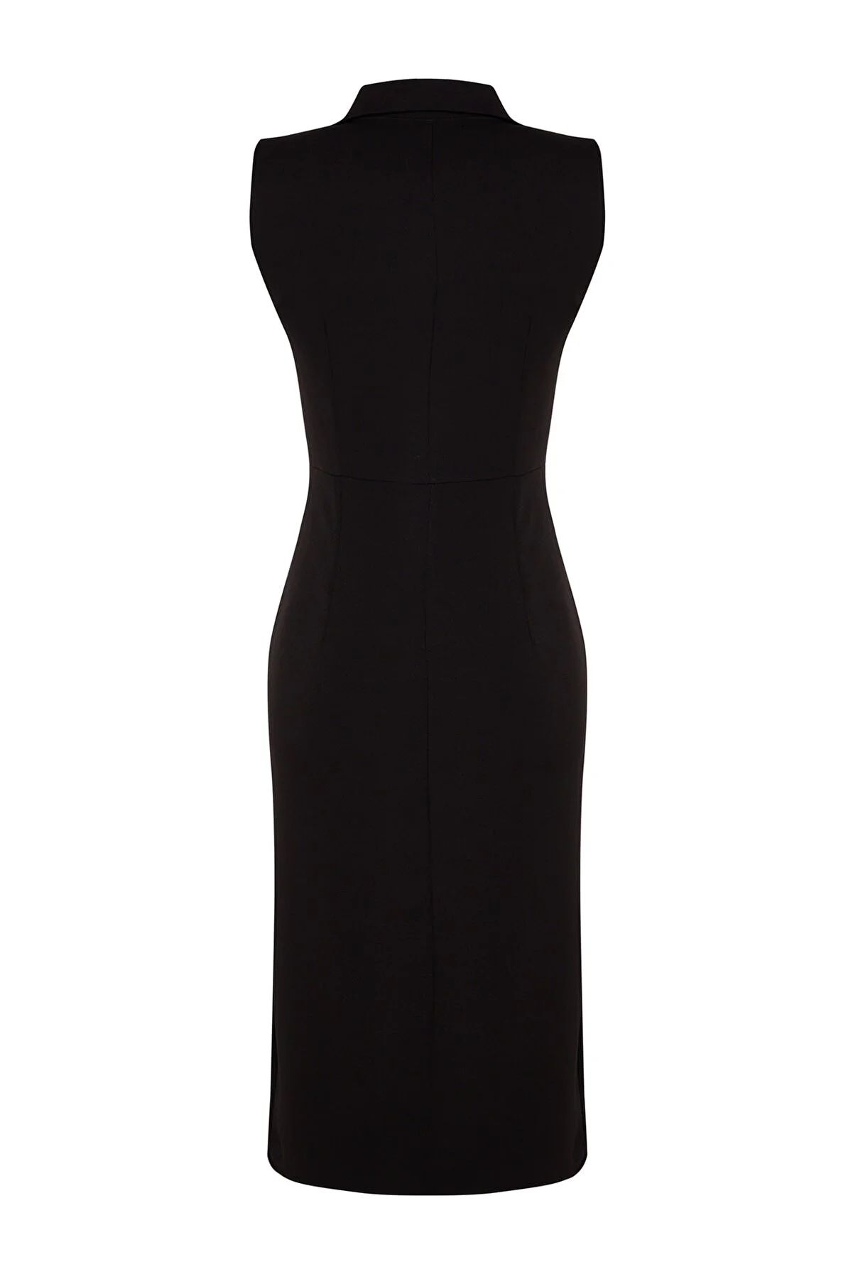 Trendyol Collection  Schwarzes, figurbetontes Midikleid aus Webstoff mit Knöpfen und detailliertem Schlitz TWOSS23EL02256