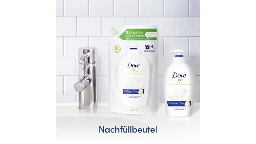 Dove Hand-Waschlotion für empfindliche Haut Flüssigseife mit ¼ Feuchtigkeitscreme Nachfüllung 500 ml