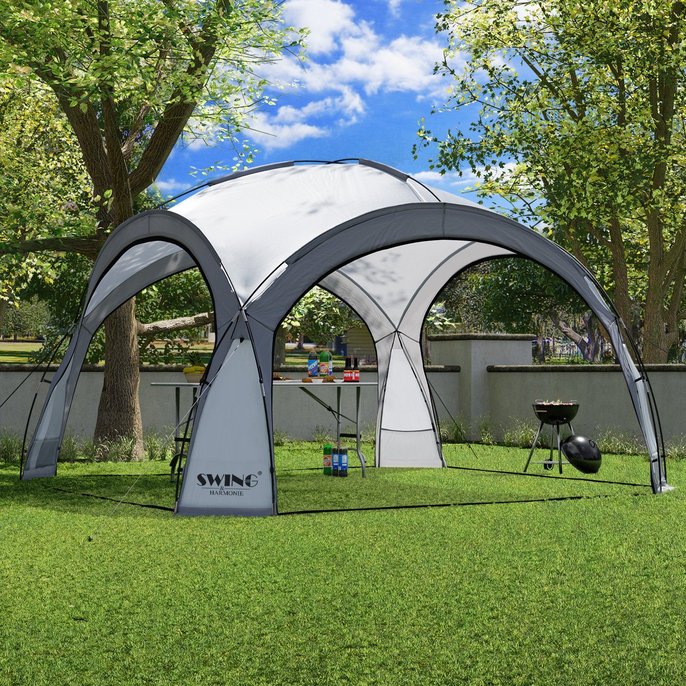 Swing&Harmonie Faltpavillon LED Event Pavillon 3,6 x 3,6m DomeShelter Garten inkl. Solarmodul