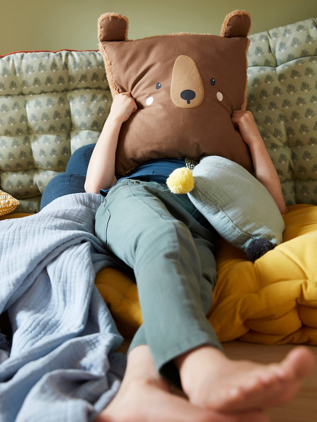 Coussin carré Ourson brun