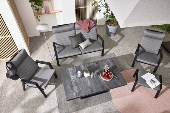 MONDO Gartensessel ASCELLA, Aluminium, Anthrazit, Grau, B 82 cm, Rückenlehne verstellbar, mit Sitz- und Rückenkissen