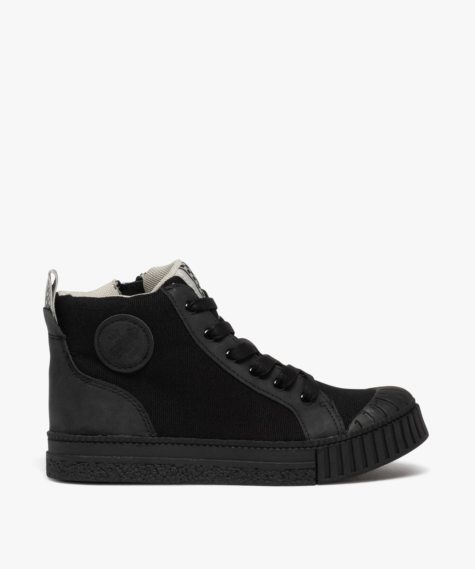 Baskets Garçon mid-cut en toile unie à bout renforcé noir | GEMO